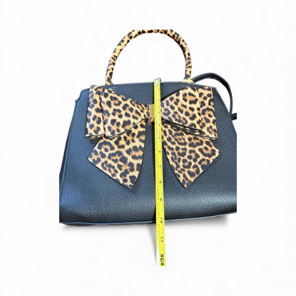 Crossi Black Satchel with Leopard Print Bow & Handles - Picture 10 of 11